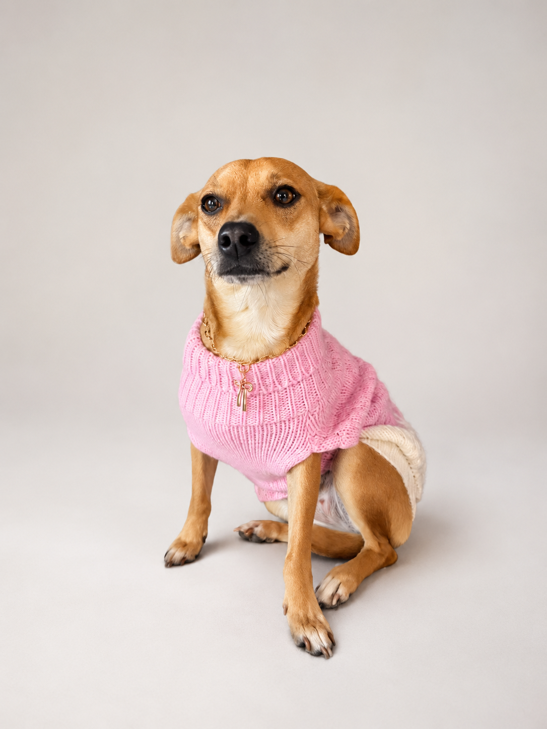 Honey wearing a red sweater