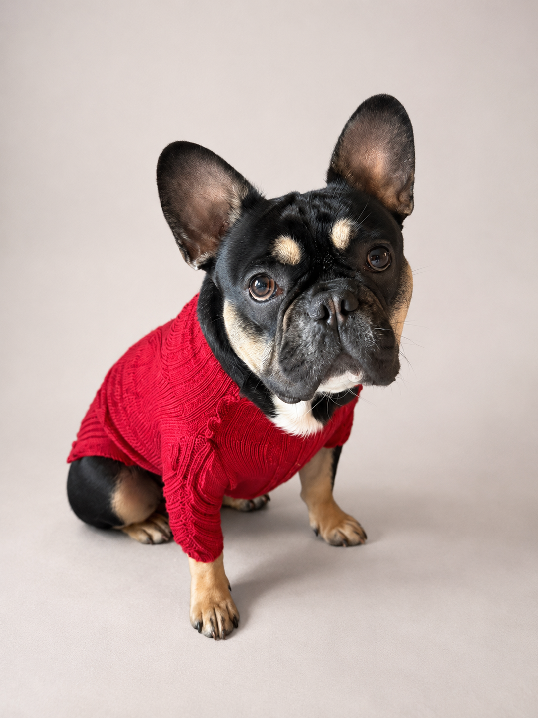 Oliver wearing a pink sweater